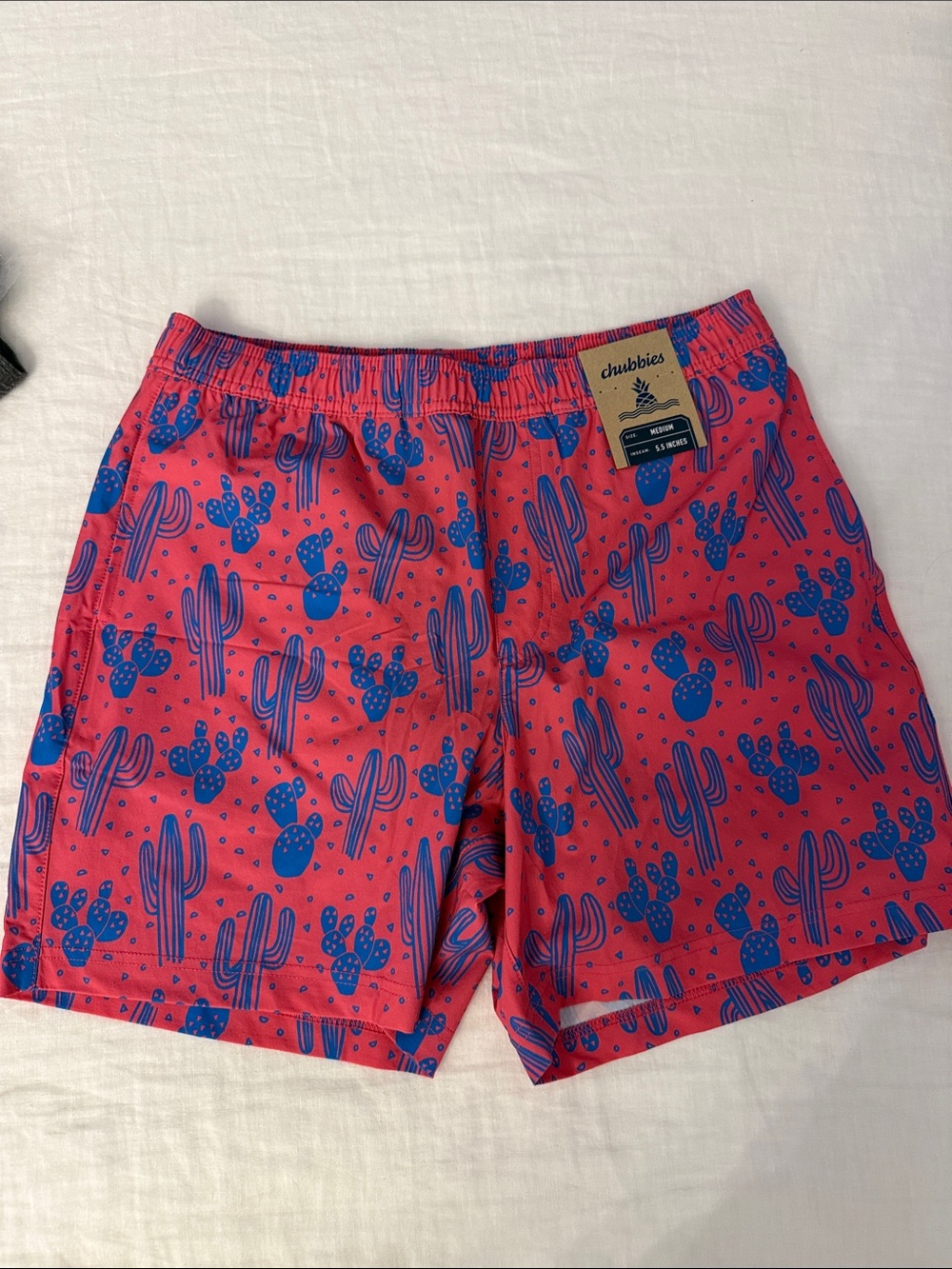 Chubbies Pink Shorts with Blue Cactus Print 5.5” inseam
